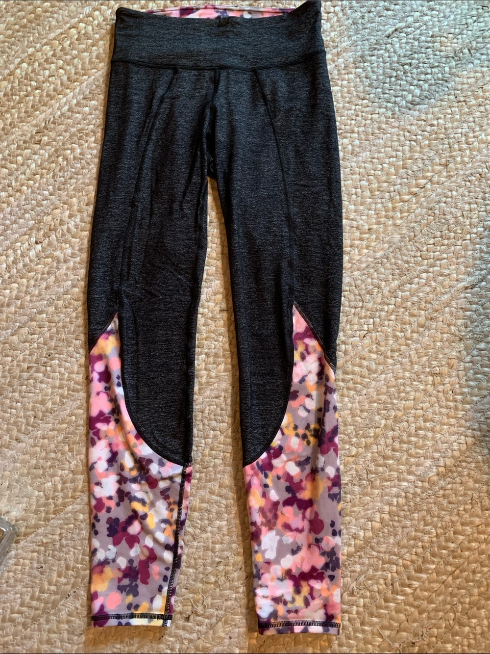 Athleta Womens Black Leggings with Pink Multi-Print Panels